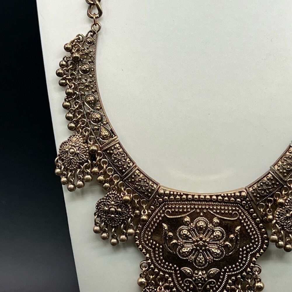 Middle Eastern Necklace Ornate Engravings Statement Collar Ethnic Gold Tone - Picture 3 of 9